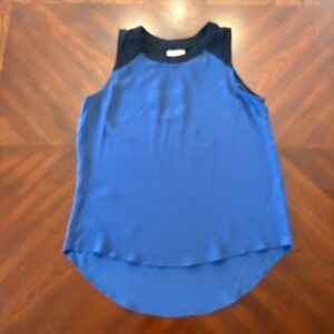 Nell Tank Top Silk‎ Sleeveless Blouse XS Black Blue